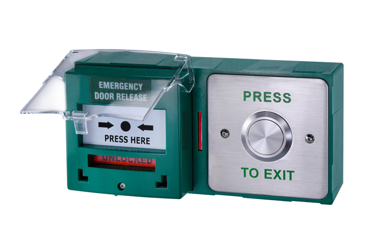 Dual Unit Green Domed Press to Exit and Emergency Door Release